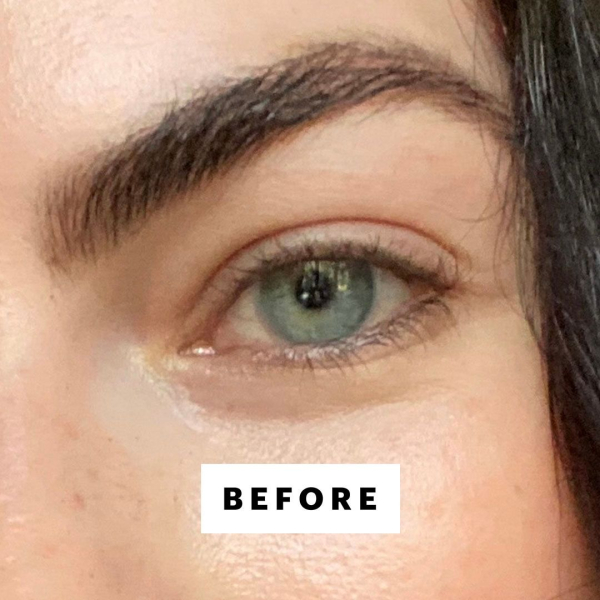 Dall'Asen before applying Glossier Lash Slick in Brown